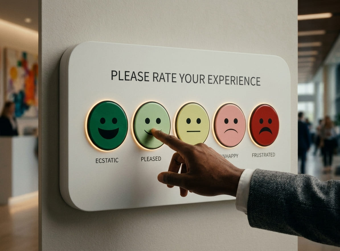 The Tapp smiley box on a stand by a shop exit